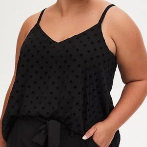 Torrid Sophie Black Flocked Dots Crinkled Chiffon Swing Cami